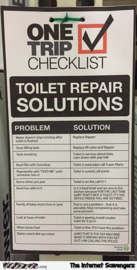 Funny toilet repair solutions – Hump day laughter @PMSLweb.com