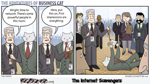 Business cat string funny cartoon @PMSLweb.com