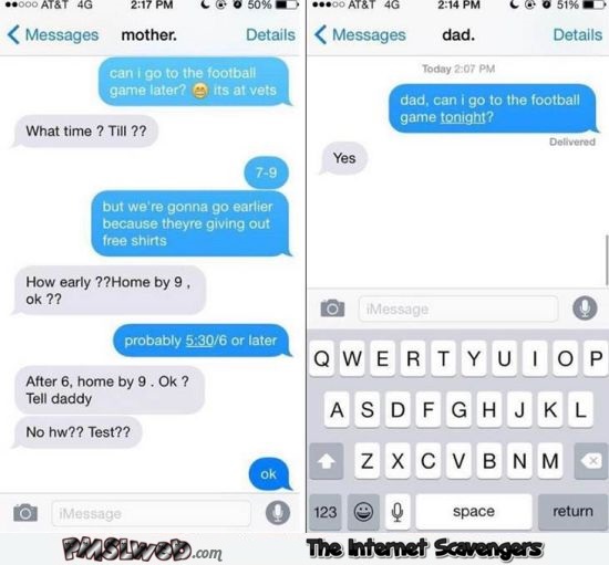 Funny text mom versus dad @PMSLweb.com