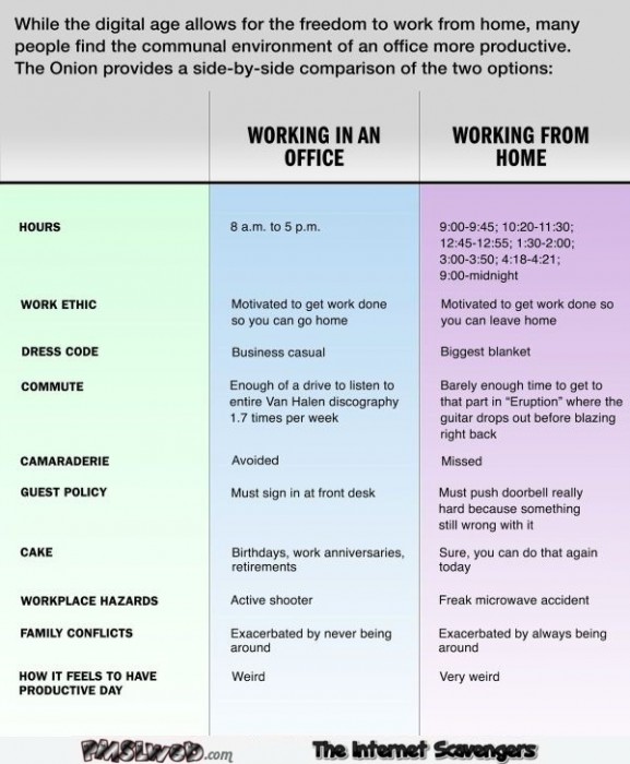 Working in an office versus working at home humor