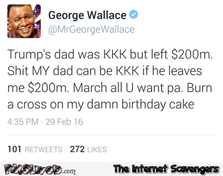 Funny Trump’s dad was KKK tweet – Wednesday funniness @PMSLweb.com