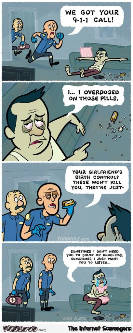 Overdosing on birth control pills funny cartoon @PMSLweb.com