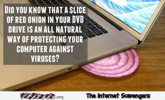 A slice of onion protects your computer from viruses humor @PMSLweb.com