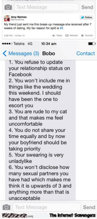 Girl gets dumped after 7 days funny text message