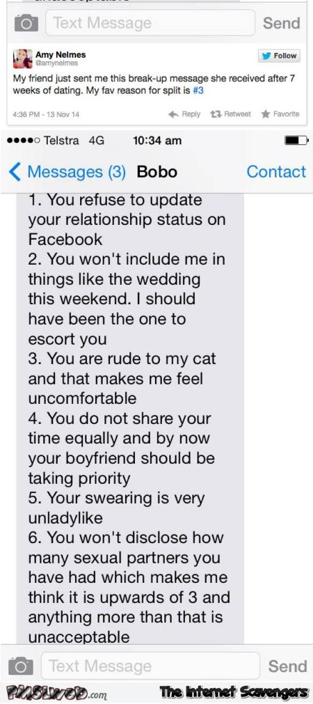 Girl gets dumped after 7 days funny text message @PMSLweb.com