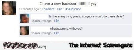 I have a new backdoor funny facebook comment @PMSLweb.com