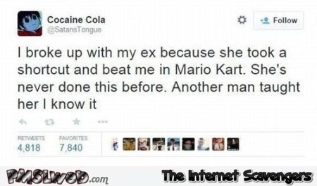 I broke up with my ex because of Mario Kart funny tweet @PMSLweb.com