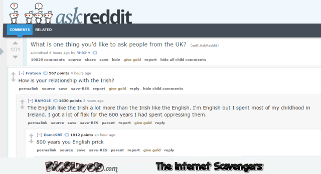Funny ask reddit about the UK/Irish relationship @PMSLweb.com