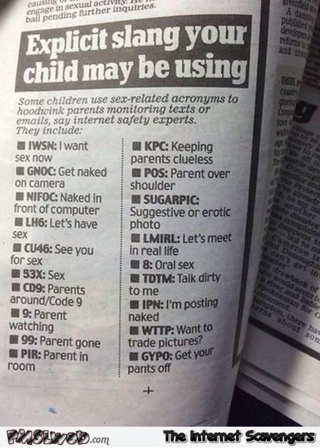 Funny explicit child slang guide @PMSLweb.com