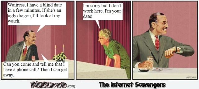 Waiting for my blind date funny cartoon @PMSLweb.com