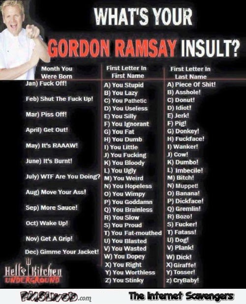 What’s your Gordon ramsay insult humor – Weekend laughter @PMSLweb.com