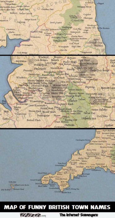 Map of funny british town names