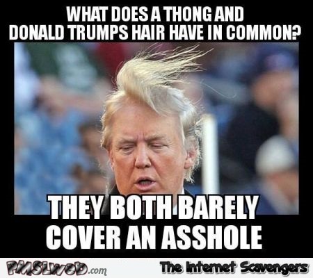 What does a thong and Trump’s hair have in common joke @PMSLweb.com