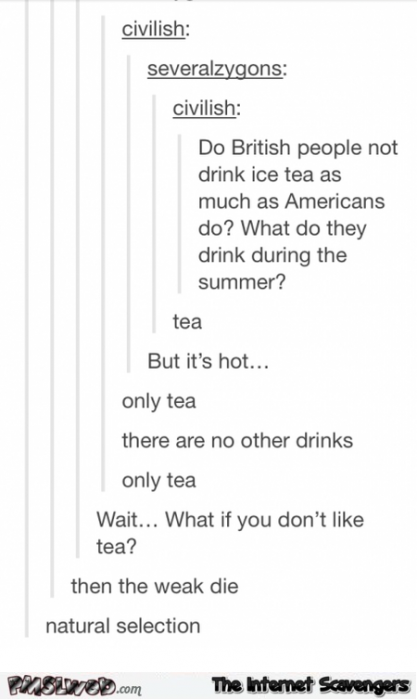 The British only drink tea funny Tumblr conversation