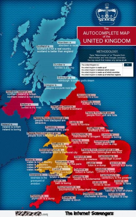 Funny autocomplete map of the United Kingdom