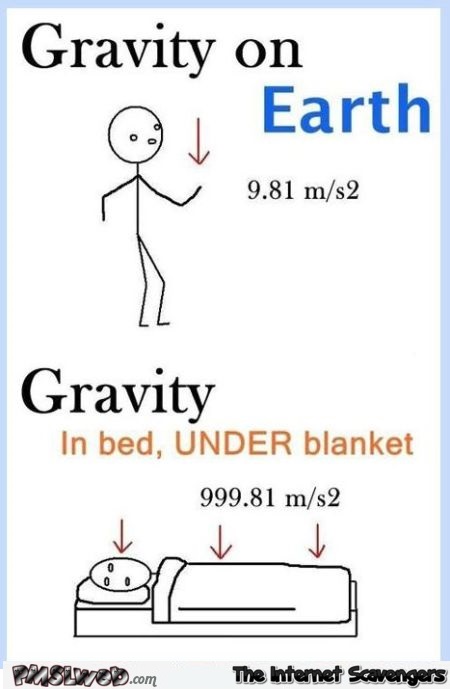 Funny gravity on earth versus under the blanket @PMSLweb.com