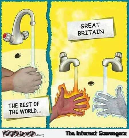 Tap temperature in great Britain funny cartoon @PMSLweb.com