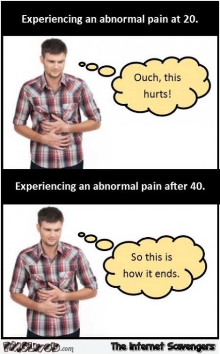 When you experience abnormal pain at 20 versus 40 humor