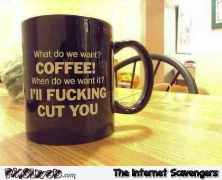 Funny vulgar coffee mug – Hump day drollness @PMSLweb.com