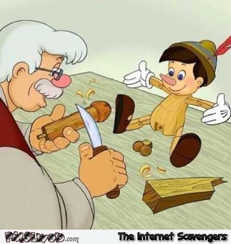 Naughty Pinocchio funny cartoon @PMSLweb.com