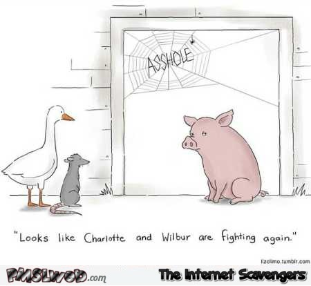 Charlotte and Wilbur are fighting again funny cartoon @PMSLweb.com
