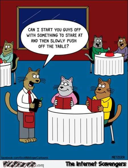 Cats at the restaurant funny cartoon – Jokey Tuesday @PMSLweb.com