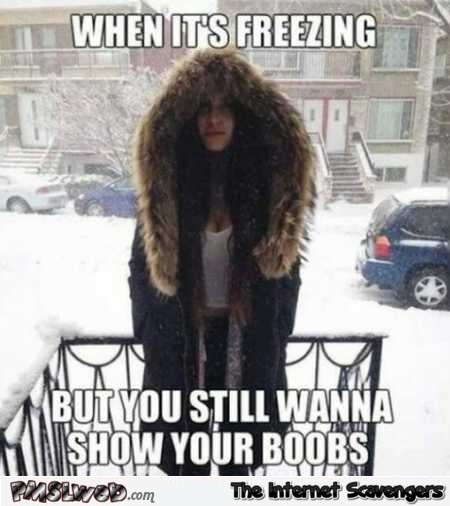 When it’s freezing but you still want to show your boobs meme @PMSLweb.com