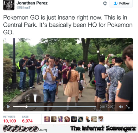 Pokemon Go at central park funny tweet @PMSLweb.com