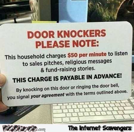 Funny door knockers sign @PMSLweb.com