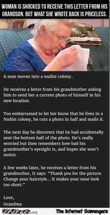 Woman receives letter from her grandson joke