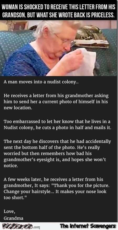 Woman receives letter from her grandson joke @PMSLweb.com