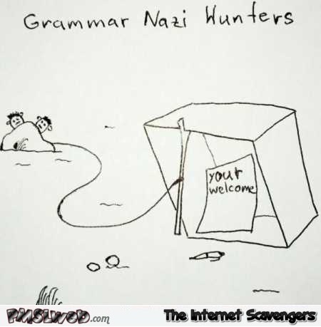 Grammar nazi hunters funny cartoon @PMSLweb.com