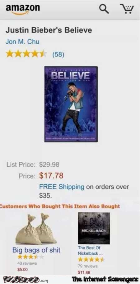 Funny Bieber Amazon suggestion @PMSLweb.com