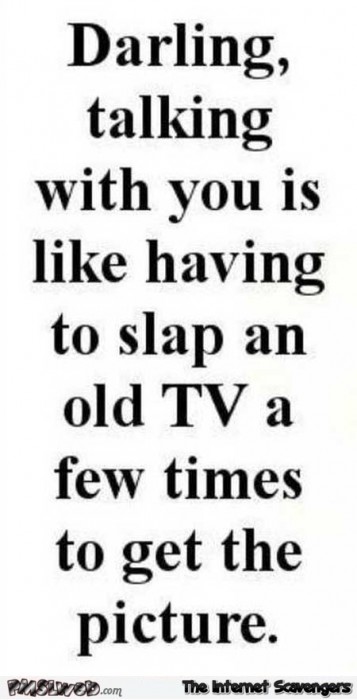 Talking to you is like having to slap an old TV sarcastic quote