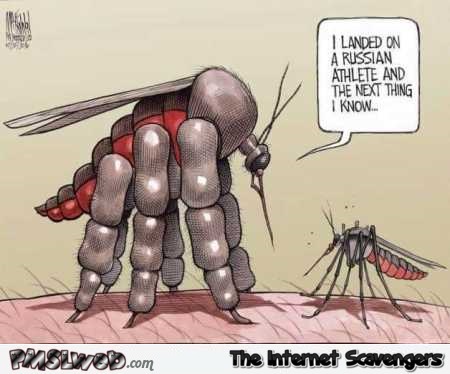 Mosquito landed on a Russian athlete funny cartoon @PMSLweb.com