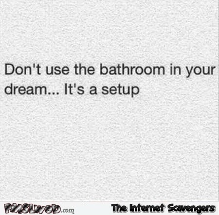 Don’t use the bathroom in your dream funny quote @PMSLweb.com