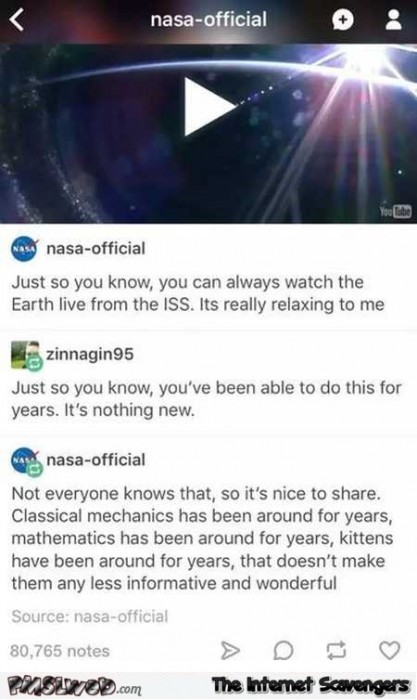 Funny NASA answer on watching earth live