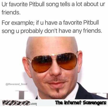 Your favorite pitbull song tells you a lot about your friends funny meme @PMSLweb.com