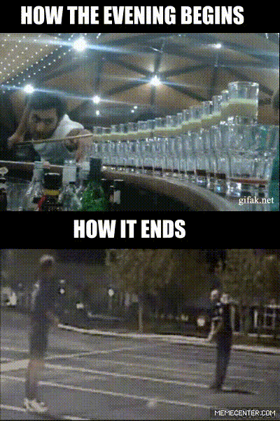 How the evening begins versus how it ends funny gif @PMSLweb.com
