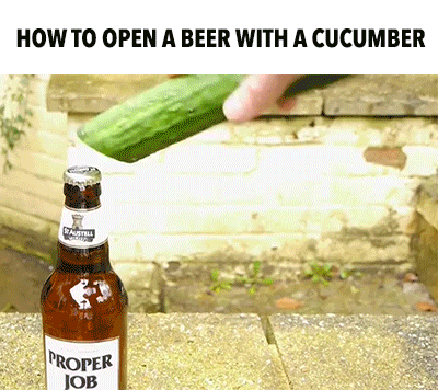 How to open a beer with a cucumber funny gif @PMSLweb.com
