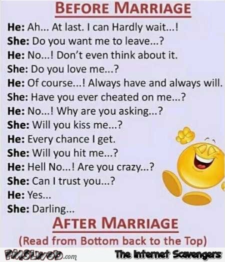 Before versus after marriage joke – Evolving  dismay of my twisted mind @PMSLweb.com