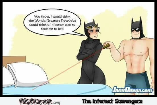 Batman tries to get catwoman in his bed funny cartoon @PMSLweb.com