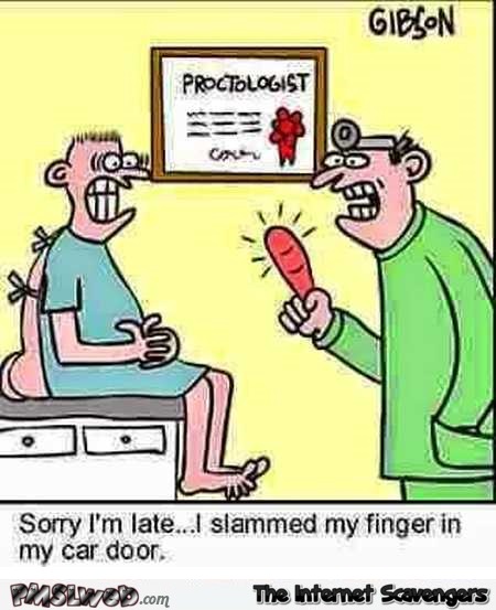 Proctologist slammed his finger funny cartoon @PMSLweb.com