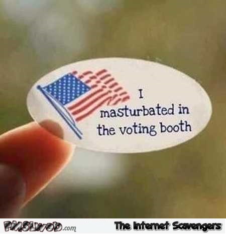 I masturbated in the voting booth funny sticker @PMSLweb.com