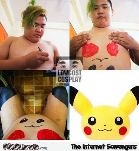 Funny low cost Pikachu cosplay @PMSLweb.com