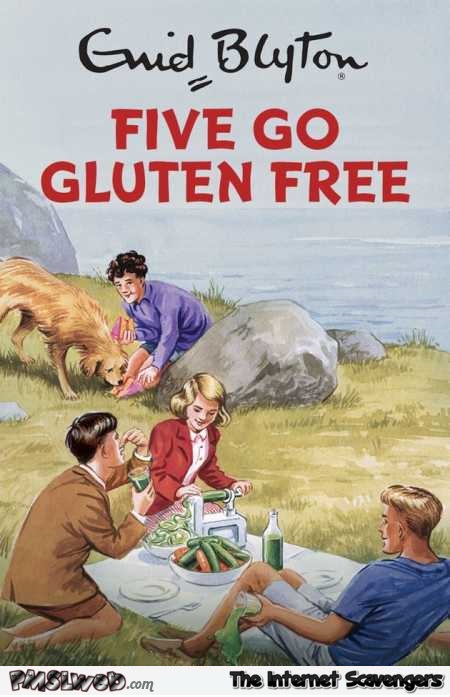 The five go Gluten free funny book cover @PMSLweb.com