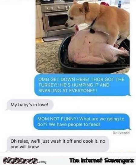 Dog is humping the turkey funny text