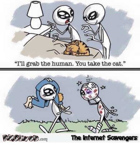 Alien tries to abduct a cat funny cartoon @PMSLweb.com