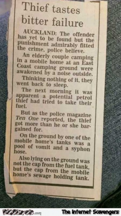 Theft fail funny news clipping