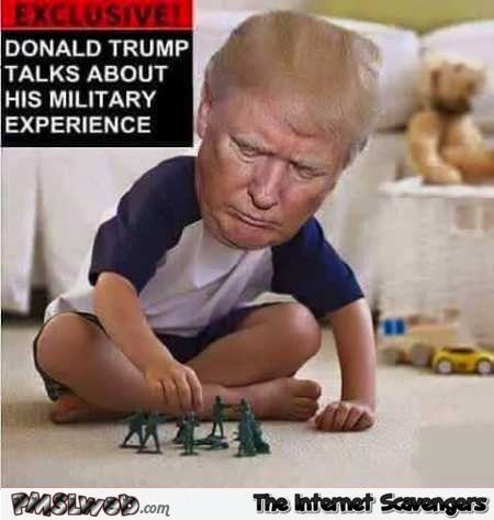 Donald Trump talks about his military experience humor @PMSLweb.com